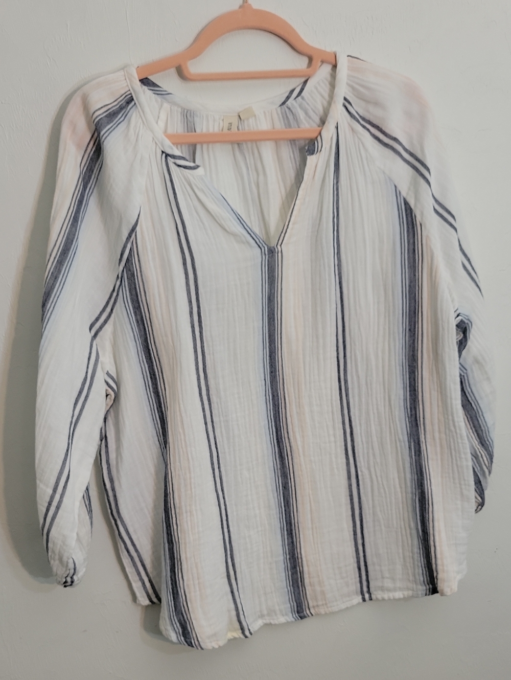 Studio West White Tunic with Navy Vertical Stripes